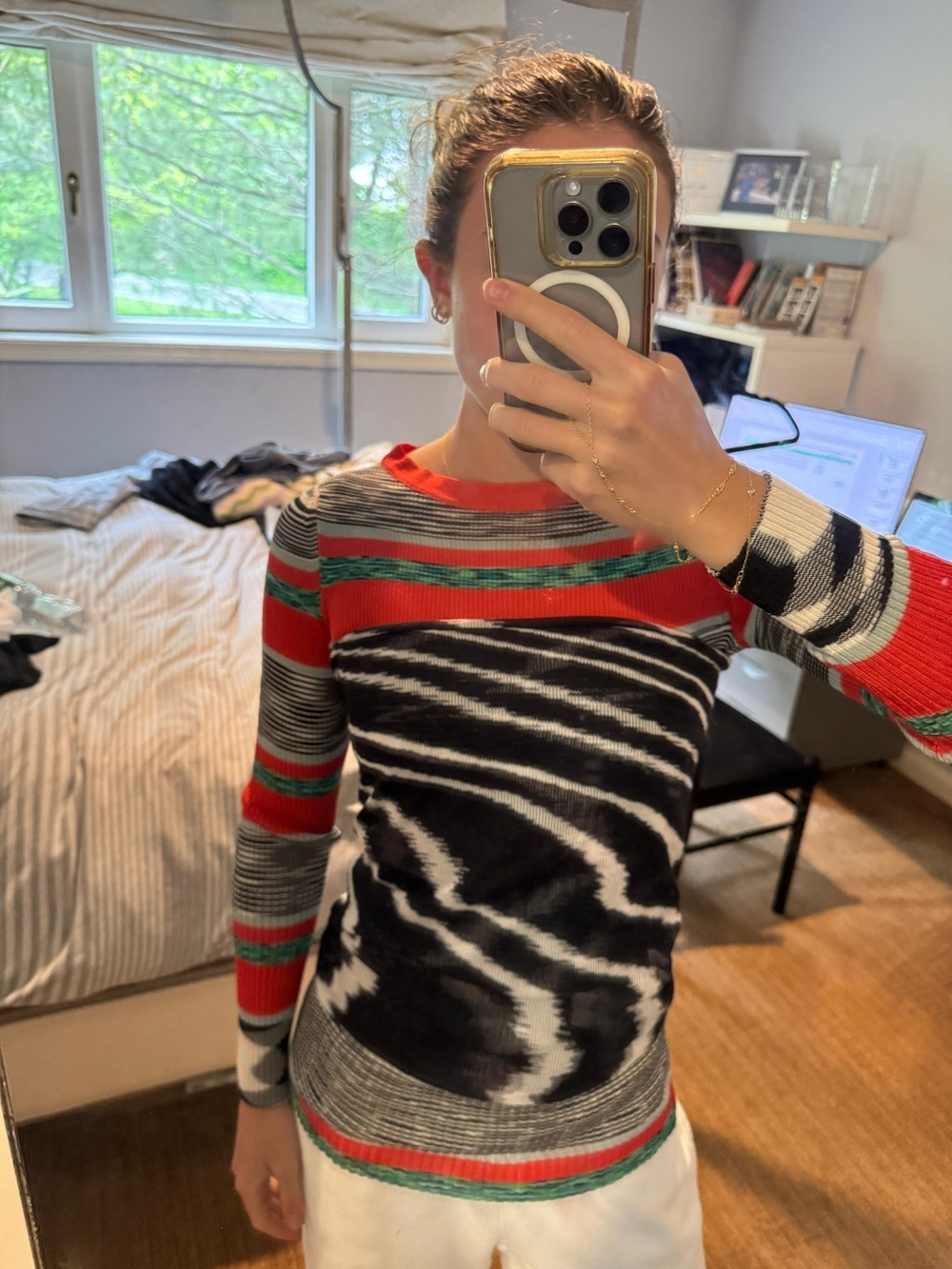 Missoni Multicolor Striped & Zebra-Print Knit Sweater - Red, Black, White, Green